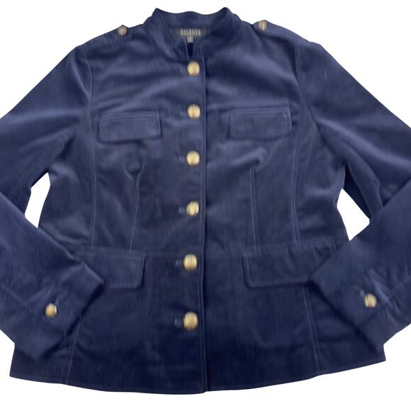Talbots Navy Blue Velvet Military Inspired Classy Blazer Jacket Women's Size 12 - Picture 2 of 7